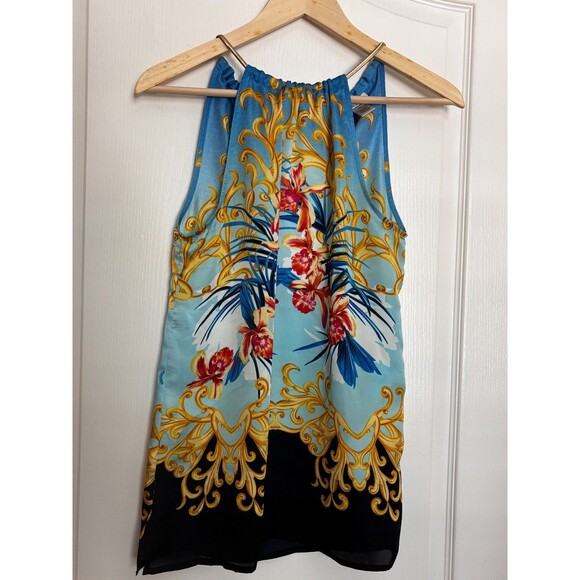 Cache Floral Tropical Halter Top Gold Chain Collar - XS/S/M - Picture 1 of 15